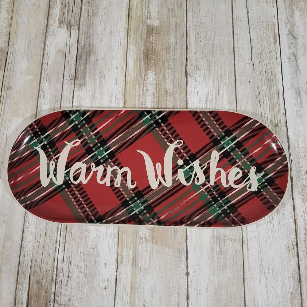 St. Nicholas  Square Yulitide Plaid Christmas Cookies Plater L 14 1/4" X  6"